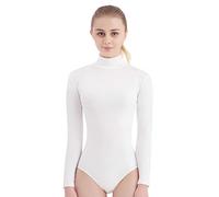 SUPRNOWA Body a Manica Lunga in Lycra Spandex a Collo Alto da Donna (S, Bianca)