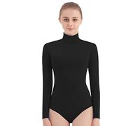 SUPRNOWA Body a Manica Lunga in Lycra Spandex a Collo Alto da Donna (S, Nero)