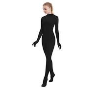 SUPRNOWA Unisex Finto Dolcevita Lycra Spandex Manica Lunga Unitard (L, Nero con i Piedi e Le Mani)