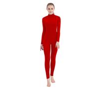 SUPRNOWA Unisex Finto Dolcevita Lycra Spandex Manica Lunga Unitard (L, Rosso Senza Piede)