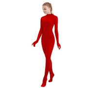 SUPRNOWA Unisex Finto Dolcevita Lycra Spandex Manica Lunga Unitard (M, Rosso con i Piedi e Le Mani)