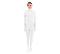 SUPRNOWA Unisex Finto Dolcevita Lycra Spandex Manica Lunga Unitard (S, Bianca con i Piedi e Le Mani)