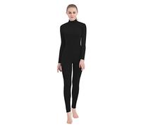 SUPRNOWA Unisex Finto Dolcevita Lycra Spandex Manica Lunga Unitard (S, Nero Senza Piede)
