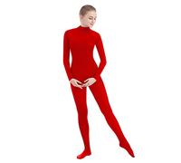 SUPRNOWA Unisex Finto Dolcevita Lycra Spandex Manica Lunga Unitard (XXL, Rosso a Piedi)