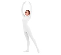 SUPRNOWA Women's Jumpsuit Bodycon Full Body Unitard Long Sleeve Bodysuit with Zipper Comfortable Spandex One-Piece Dance Costume (Medium, White)
