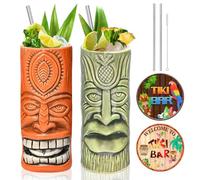 SuproBarware Tiki Tazze per cocktail, set di 2 grandi tazze tropicali in ceramica hawaiana Party Creative Bicchieri Bevande Bar Exotici di alta qualità