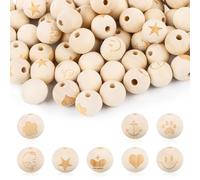 SUPRROW 80 perline in legno con viso e angelo, 20 mm, 8 fantasie, per decorazioni, artigianato, gioielli