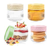 SUPRROW Confezione da 4 barattoli colorati da 250 ml per avena, riutilizzabili, con coperchio a vite, ideali per avena, yogurt, insalata, condimenti, marmellate, gelatine, salse piccanti, miele, 9 x