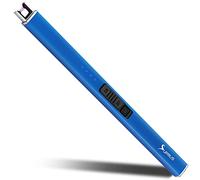 SUPRUS Accendino luminoso al buio, accendino elettrico a candela, ricaricabile, con serratura di sicurezza, al plasma senza fiamma antivento per griglia a candela (blu)