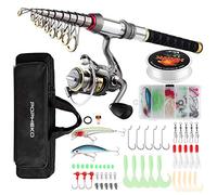 SupsShop - Set di canna da pesca e mulinello telescopico con mulinello, lenza, esche, ganci e borsa per il trasporto, attrezzatura da pesca in acqua salata e d'acqua dolce per bambini e adulti