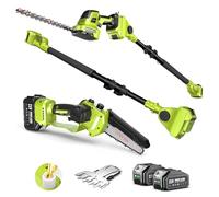 Supstable Set da Giardinaggio 6 in 1 a Batteria: Mini Motosega & Tagliasiepi, Potatore Telescopico con 8000mAh Batterie, Raggiunge fino a 4,57 m, Ideale per la cura degli alberi e il taglio del legno