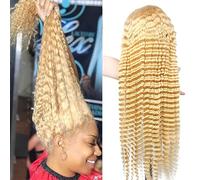 SUPSYOUSF Parrucca frontale in pizzo biondo 613 da 81 cm, ondulata profonda, pizzo trasparente 13 x 4, densità 180, parte libera, pre-pizzicata con capelli del bambino. Migliora il tuo look con
