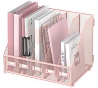 SUPTIDY Rack File Organizer - Organizer da scrivania in metallo - Portariviste con 5 scomparti verticali - Magazine File Holder, rosa