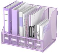 SUPTIDY Rack File Organizer - Organizer da scrivania in metallo - Portariviste con 5 scomparti verticali - Magazine File Holder, viola
