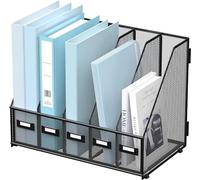 SUPTIDY Rack File Organizer - Organizer da scrivania in metallo - Portariviste con 5 scomparti verticali - Magazine File Holder, nero