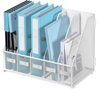 SUPTIDY Rack File Organizer - Organizer da scrivania in metallo - Portariviste con 5 scomparti verticali - Magazine File Holder, bianco