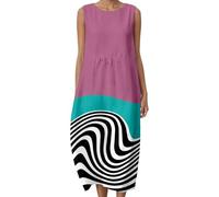 SUPTTING Abito da donna a tubino attillato, accattivante, senza maniche, scollo rotondo, moderno, astratto, mix di motivi, abito da festa, estivo, slim fit per club, Stil-f01 Rosa, 5XL