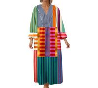 SUPTTING Abito da donna in caftano, traspirante, colorato, a maniche a 3/4, con scollo a V, astratto, moderno, a righe, taglio largo, estivo, per le vacanze, Stil-f01 arancione, XXL