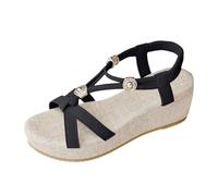SUPTTING Boho Casual, sandali da donna, comodi e alla moda, con plateau, cinturino regolabile, suola in sughero, dettagli rafia, sandali estivi per feste estive in città, Stile T02 Nero, 39 EU