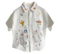 SUPTTING Camicia da ragazzo, a maniche corte, con colletto rovesciato, con bottoni, vintage, casual, comoda, estiva, per il tempo libero, per la scuola, tutti i giorni