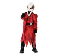 SUPTTING Costume da demone per Halloween, per bambini, con maschera con cintura, costume da mostro, fantasia, tessuto strappato, accenti rossi, set per dolci o aspri
