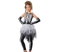 SUPTTING Costume da scheletro unisex per Halloween, per festa dei morti con maglietta a maniche lunghe, travestimento Dia de los Muertos Gothic, in due pezzi con gonna in tulle per sfilata, Stile-o02