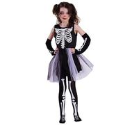 SUPTTING Costume da scheletro unisex per Halloween, per festa dei morti con maglietta a maniche lunghe, travestimento Dia de los Muertos Gothic, in due pezzi con gonna in tulle per sfilata, Stile-o01