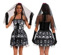 SUPTTING Costume da strega per Halloween, misterioso, elegante, abito da vampiro con maniche a tromba e pizzo gotico, stile vittoriano, abito medievale, fantasia per palla in maschera