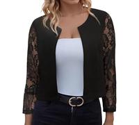 SUPTTING Elegante e leggero, cardigan da donna, con maniche a 3/4, apertura sul davanti, cardigan, maniche in pizzo, collo sciallato, giacca da sera per teatro, Stile-i01 Nero, XL