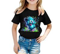 SUPTTING Fantastica maglietta da donna con spalle scoperte, asimmetrica, maniche corte, maglietta grafica casual, artistica, grafica a balena, colore sfumato, maglietta estiva per il tempo libero