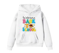 SUPTTING Felpa con cappuccio autunnale per bambini, comoda e casual, con cappuccio, tasca a marsupio, con stampa grafica, polsini a coste, abbigliamento per la scuola, Stile-p08 Bianco, 9-10 Jahre