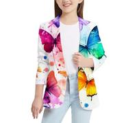 SUPTTING Giacca da bambina blazer colorata con spruzzi di colore a tre quarti, senza bottoni, per bambini, verde fluo, abbigliamento da festa, leggero, per il tempo libero, alla moda, abbigliamento da