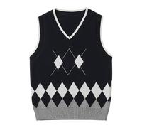 SUPTTING Giubbotto a maglia classico, caldo, con scollo a V, senza maniche, per la scuola, modello Argyle