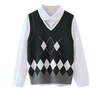 SUPTTING Giubbotto a maglia classico, caldo, con scollo a V, senza maniche, per la scuola, modello Argyle