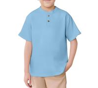 SUPTTING Henley - Maglietta a maniche corte, con colletto alto, a maniche corte, in tinta unita, per il tempo libero, per la spiaggia, traspirante, per l'asilo, per la scuola