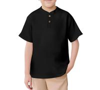 SUPTTING Henley - Maglietta a maniche corte, con colletto alto, a maniche corte, in tinta unita, per il tempo libero, per la spiaggia, traspirante, per l'asilo, per la scuola