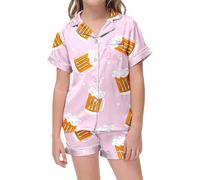 SUPTTING Pigiama da bambina per Halloween, comodo e carino, con maglietta a maniche corte, set da notte con motivo a gatto e pipistrello, Stil-i04 Rosa, 12-13 Jahre