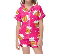 SUPTTING Pigiama da bambina per Halloween, comodo e carino, con maglietta a maniche corte, set da notte con motivo a gatto e pipistrello, Stil-i02 rosa acceso, 2-3 Jahre