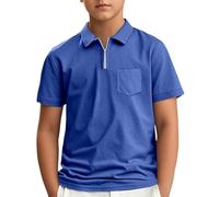 SUPTTING Polo da ragazzo con cerniera, a maniche corte, con colletto, per il tempo libero, per l'estate, in cotone, tasca sul petto, abbigliamento per la scuola, abbigliamento quotidiano