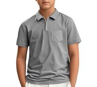 SUPTTING Polo da ragazzo con cerniera, a maniche corte, con colletto, per il tempo libero, per l'estate, in cotone, tasca sul petto, abbigliamento per la scuola, abbigliamento quotidiano