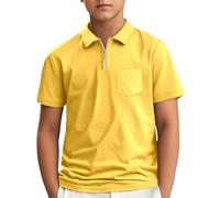 SUPTTING Polo da ragazzo con cerniera, a maniche corte, con colletto, per il tempo libero, per l'estate, in cotone, tasca sul petto, abbigliamento per la scuola, abbigliamento quotidiano