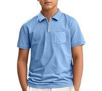 SUPTTING Polo da ragazzo con cerniera, a maniche corte, con colletto, per il tempo libero, per l'estate, in cotone, tasca sul petto, abbigliamento per la scuola, abbigliamento quotidiano