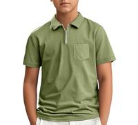 SUPTTING Polo da ragazzo con cerniera, a maniche corte, con colletto, per il tempo libero, per l'estate, in cotone, tasca sul petto, abbigliamento per la scuola, abbigliamento quotidiano