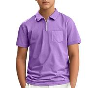 SUPTTING Polo da ragazzo con cerniera, a maniche corte, con colletto, per il tempo libero, per l'estate, in cotone, tasca sul petto, abbigliamento per la scuola, abbigliamento quotidiano
