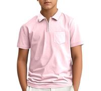 SUPTTING Polo da ragazzo con cerniera, a maniche corte, con colletto, per il tempo libero, per l'estate, in cotone, tasca sul petto, abbigliamento per la scuola, abbigliamento quotidiano
