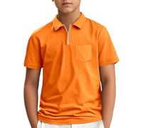 SUPTTING Polo da ragazzo con cerniera, a maniche corte, con colletto, per il tempo libero, per l'estate, in cotone, tasca sul petto, abbigliamento per la scuola, abbigliamento quotidiano