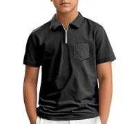 SUPTTING Polo da ragazzo con cerniera, a maniche corte, con colletto, per il tempo libero, per l'estate, in cotone, tasca sul petto, abbigliamento per la scuola, abbigliamento quotidiano