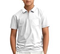 SUPTTING Polo da ragazzo con cerniera, a maniche corte, con colletto, per il tempo libero, per l'estate, in cotone, tasca sul petto, abbigliamento per la scuola, abbigliamento quotidiano