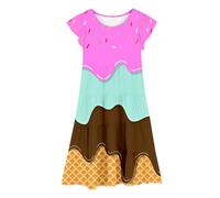 SUPTTING Set di vestiti colorati da ragazza, Foodie Carnevale, divertente costume a maniche corte, con stampa a waffel, effetto 3D, gelato, 2 pezzi, per feste a tema, Stil-d05 Rosa, 10-11 Anni