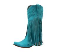 SUPTTING Stivali da donna accattivanti alla moda, da cowboy, con frange, tacco a blocco, western boho-chic, look a strati, per concerto country, Stile N01 Blu, 36 EU